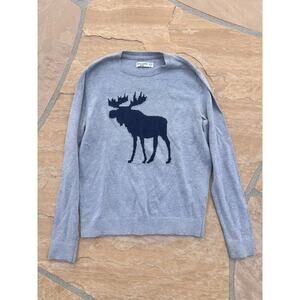 Abercrombie Kids Sweater Girls 15/16 Blue Grey Moose Logo Pullover Knit